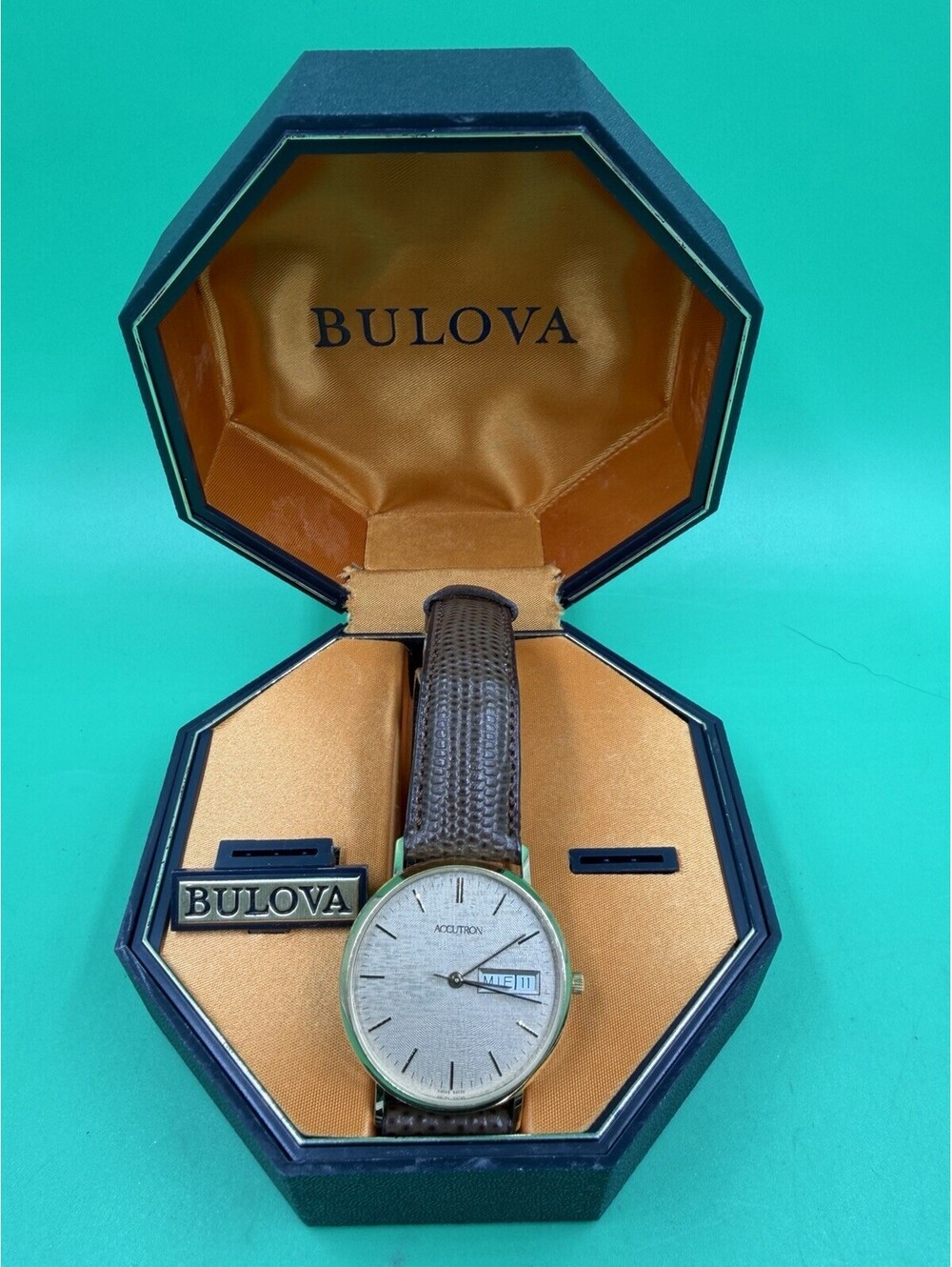 Bulova ACCUTRON Watch Swiss 10K Gold Filled Day Date New Battery/Engraved/Case